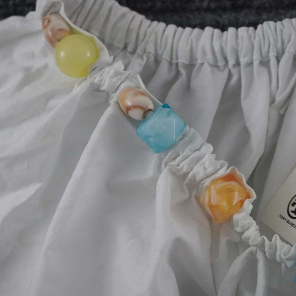 NWT Tory Burch Maxi Skirt Womens L White Beaded Drawstring Cotton Relaxed